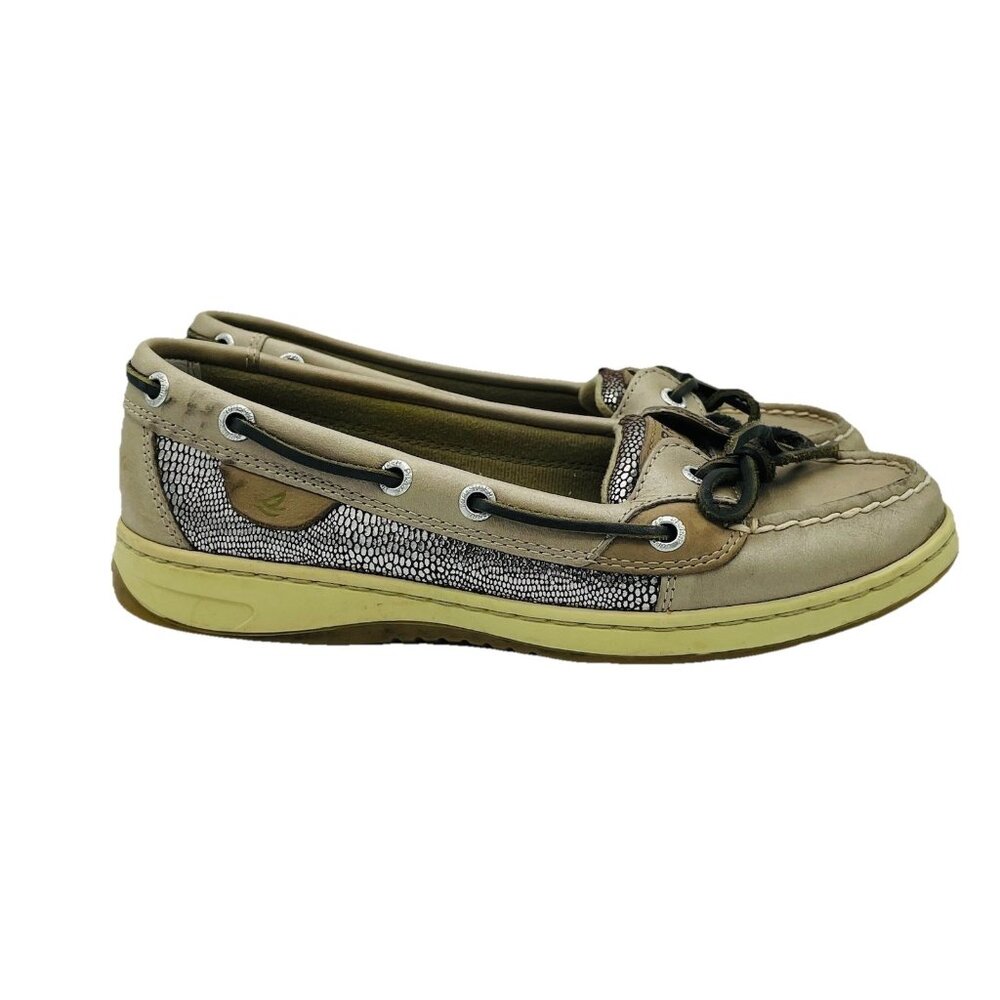 Sperry Top Sider Womens Shoes Size 6.5 M Taupe Leather Boat Shoe Snake Print